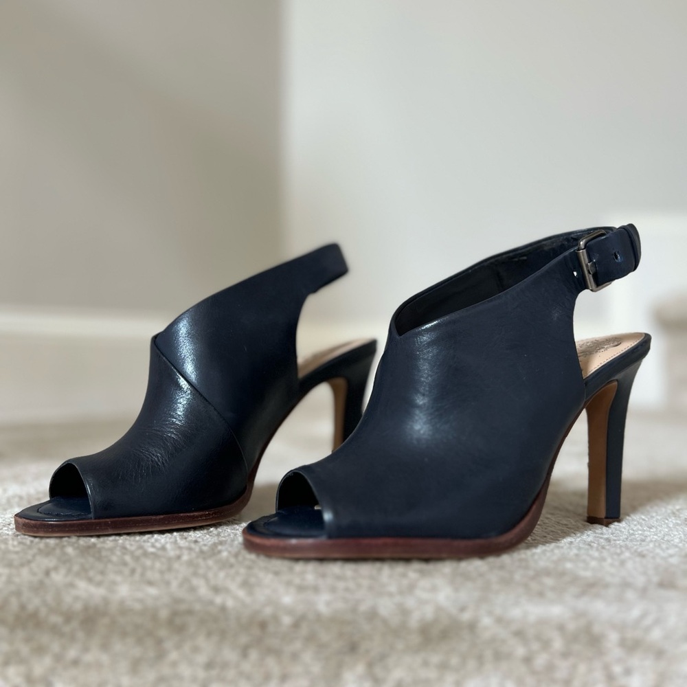 Vince Camuto Navy Leather Slingback Heels